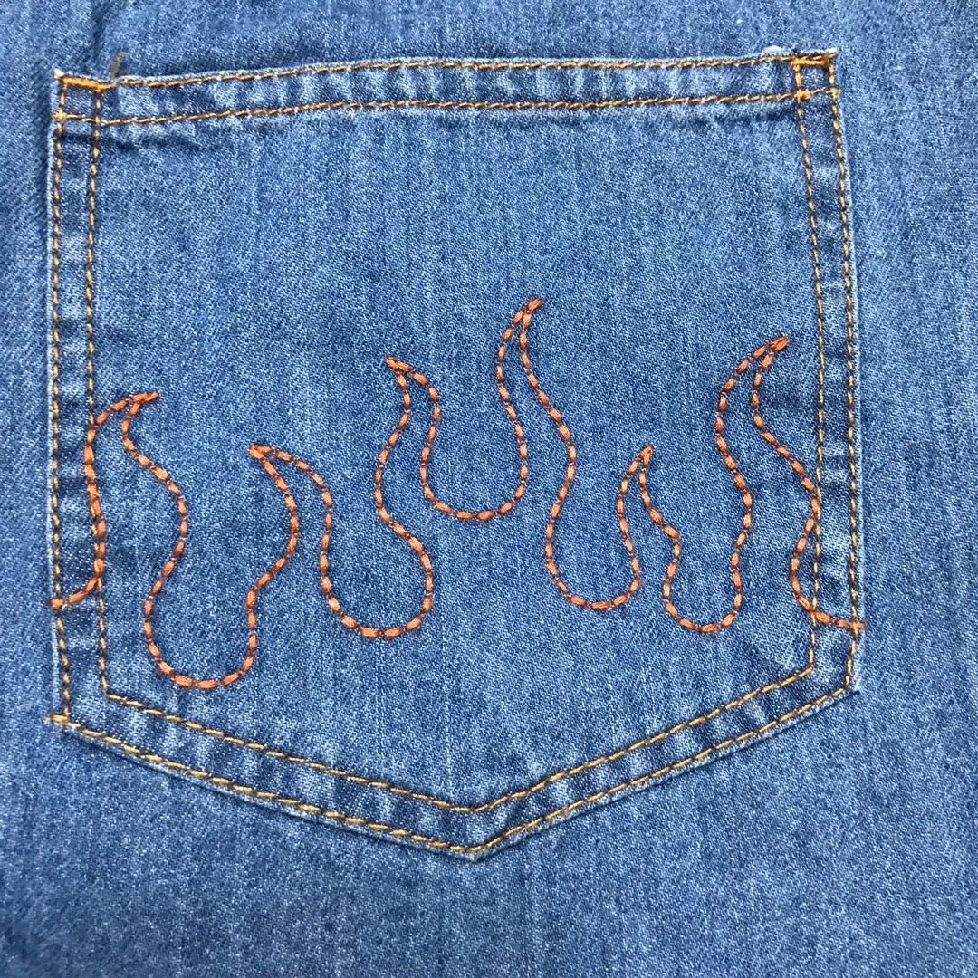 Denim Embroider Flame Shorts - Image 4
