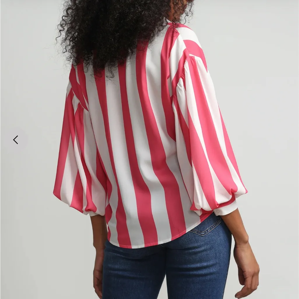 New York & Company‎ Red and White Boxy Long Sleeve Shirt - Image 3