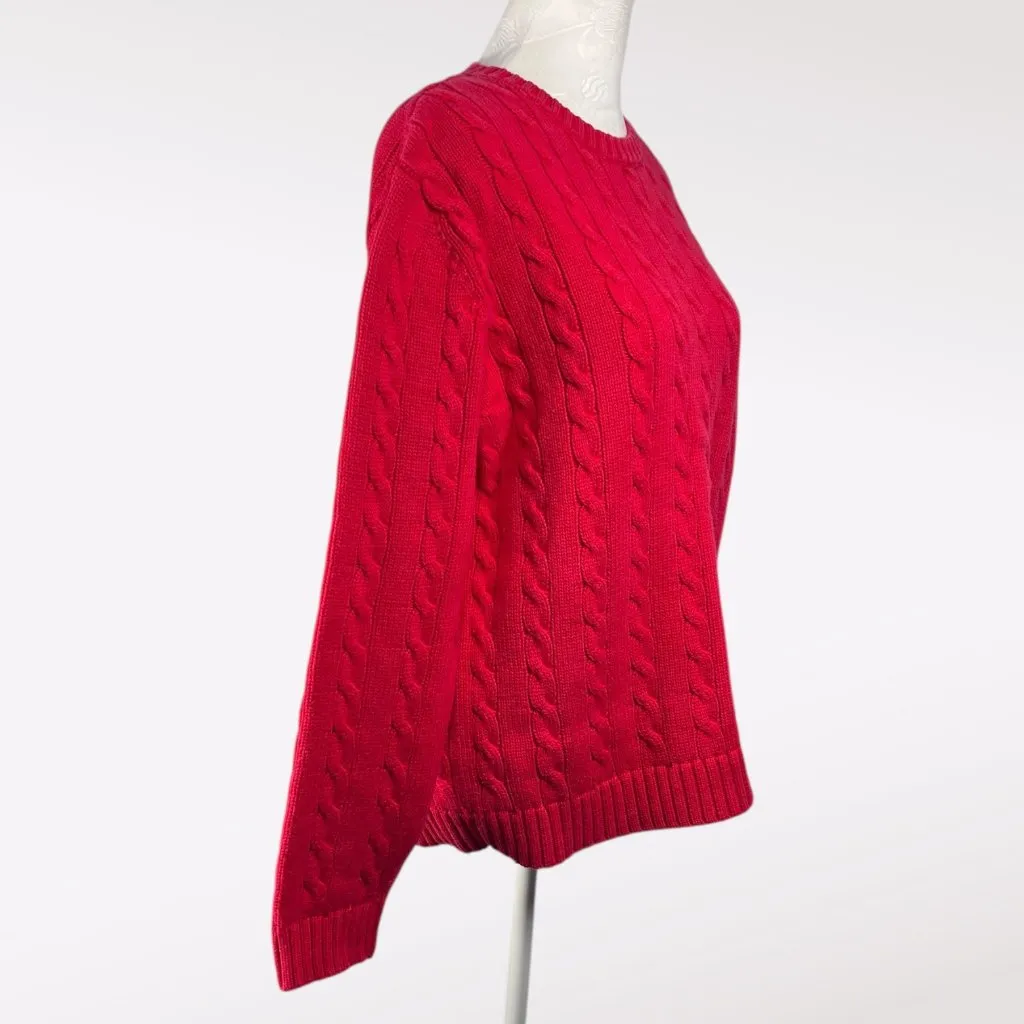 Lands' End Red Cable Knit Cotton Sweater Made In USA Medium - Image 6