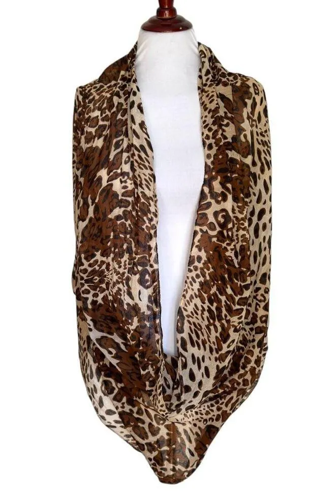 Leopard Print Infinity Scarf Lightweight Fashion Accessory Wrap Casual Soft Brown - Image 2