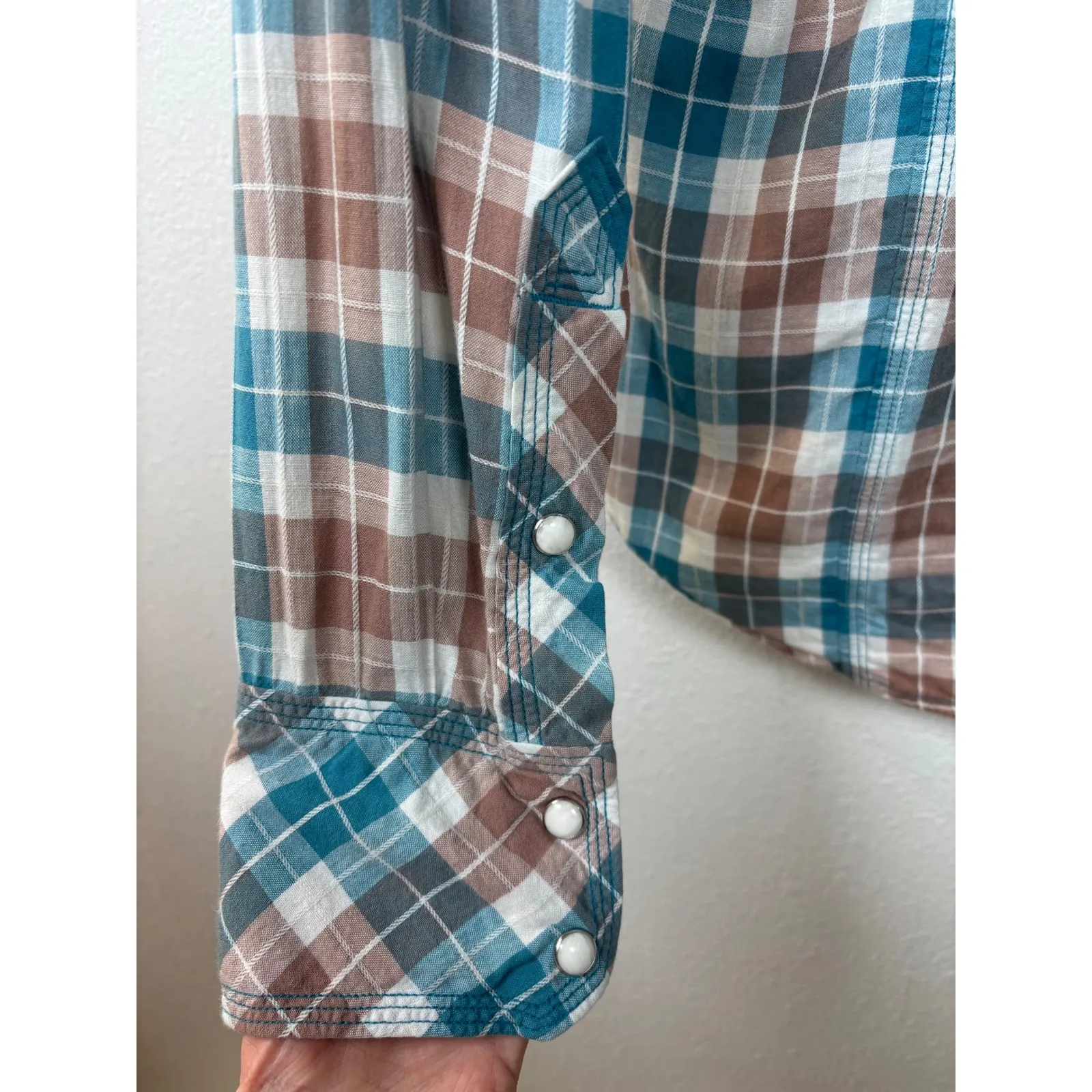 True Religion Brand Jeans Womens M Western Plaid Snap Button Long Sleeve Shirt - Image 5