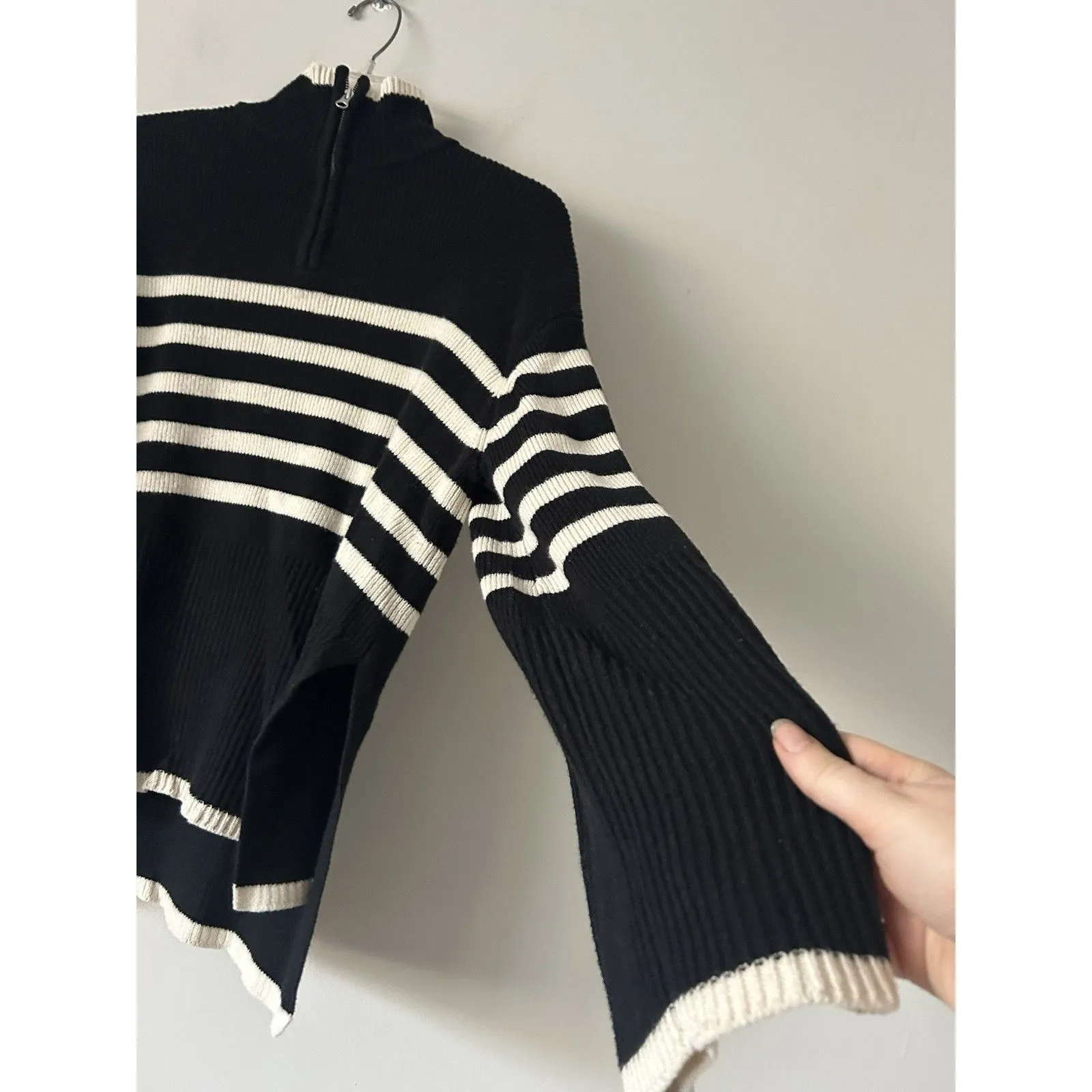 Rails Tessa Sweater Wool & Cotton Striped Onyx Ivory Stripe Preppy Size Small - Image 10