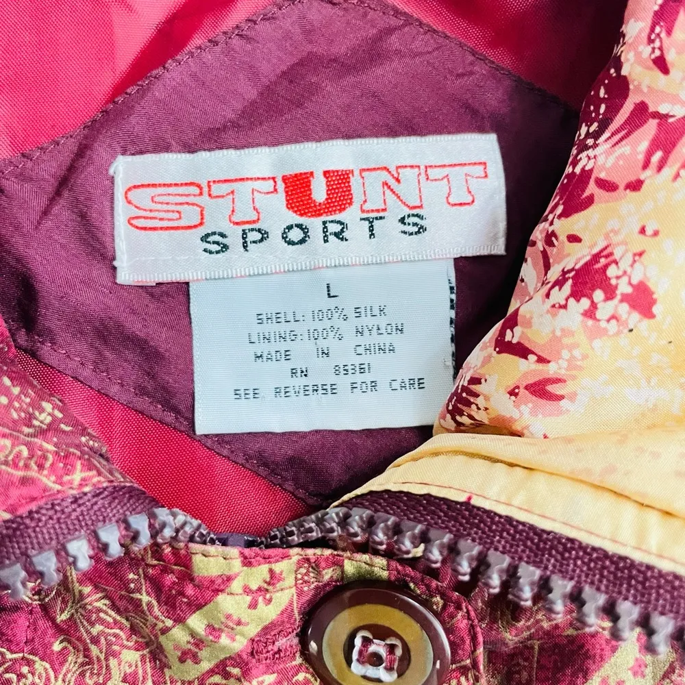 STUNT SPORTS Vintage 90's
Floral Silk Harrington
Windbreaker Festival Jacket L Red Size L - Image 6