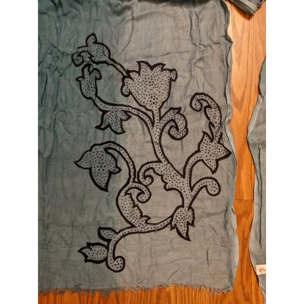 VISMAYA ANTHRO Ombre Blue Floral Bamboo Soft Wrap Scarf Boho Fairy Whimsygoth - Image 4