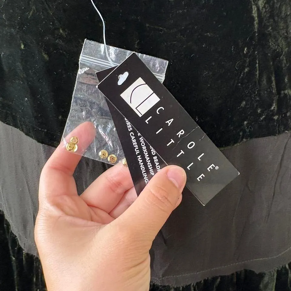 NWT Caroline Little Sz 8 Midi Skirt Silk Blend Y2K Velvet Embroidery Sequin Boho - Image 5