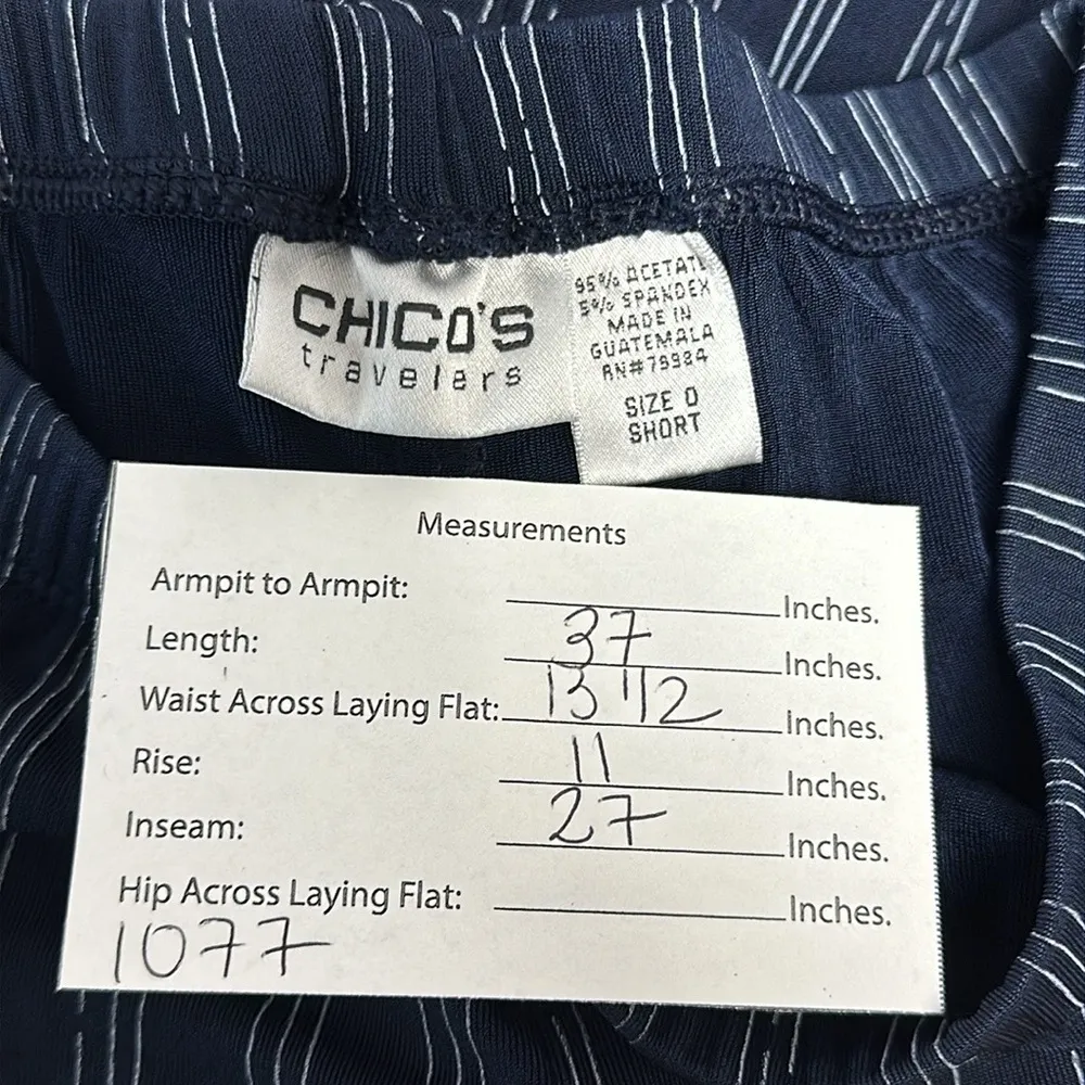 Chicos Travelers Wide Leg Pants Womens Slinky Knit Navy White Striped Sz O Short - Image 7
