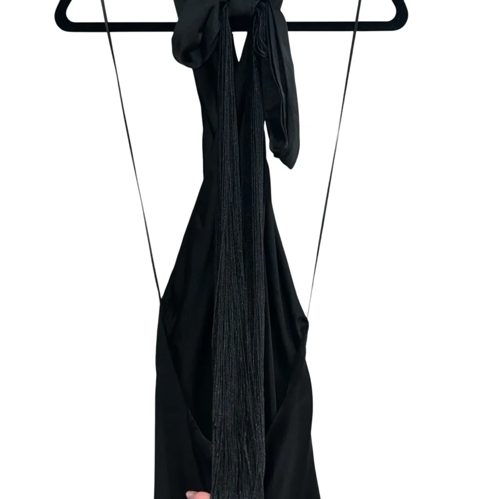 NEW NWOT Show Me Your Mumu Jasmine Fringe Halter Maxi Dress Black Luxe Satin - Image 10