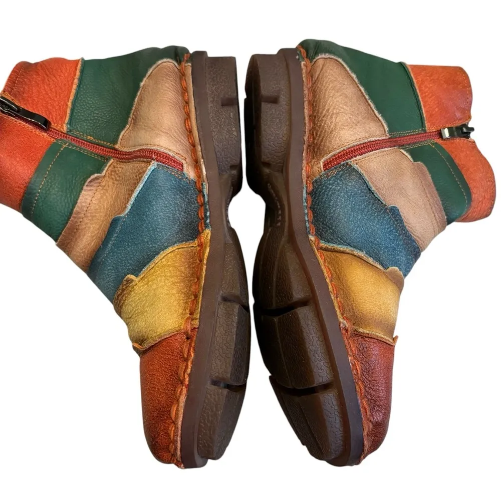 Handmade Leather Retro Patchwork Seamed Ankle Boots, Sz EU 43 - Image 8