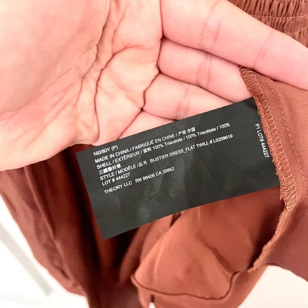 Theory Bustier Dress Flat Twill Rust Clay Women’s Size P/XS Mini Elegant - Image 4