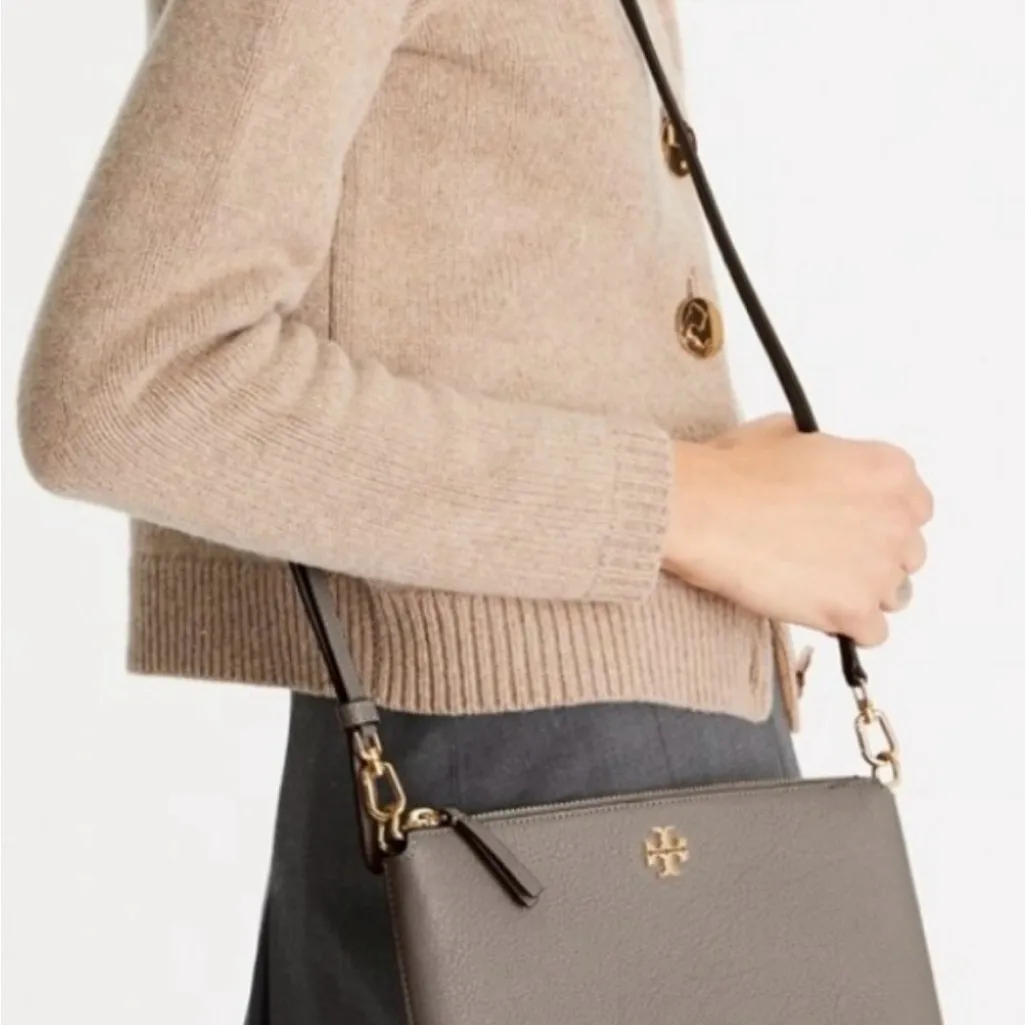 Tory Burch Mercer Gray Pebbled Leather Crossbody Bag shoulder bag clutch - Image 2