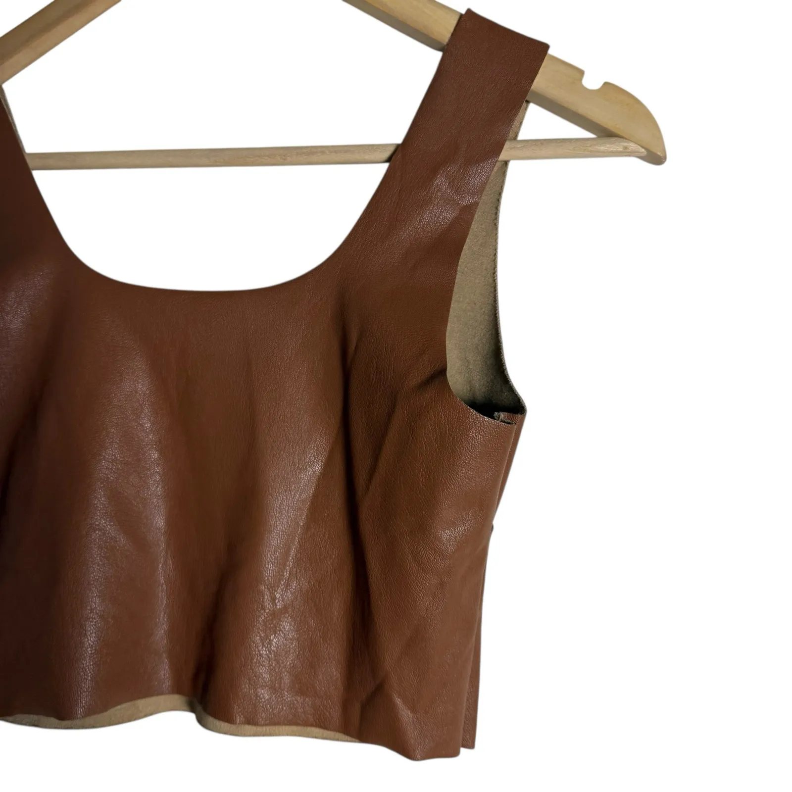 Commando Brown Square Neck Faux Leather Sleeveless Cropped Tank Top Size Medium - Image 4