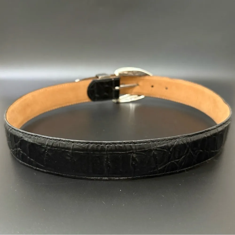 Vintage CHRISTIAN DIOR Black Leather Silver Buckle Western Belt Women’s Size S/M - Image 4