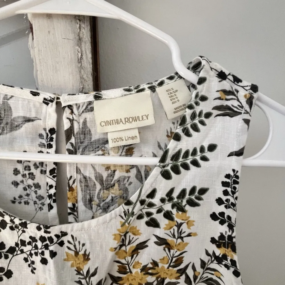 CYNTHIA ROWLEY 100% Linen Floral Dress Boho Women's Size Small - Image 2