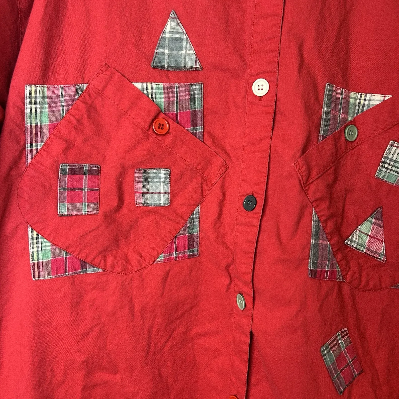 Chandni Red Oversized Button Shirt Nightshirt One‎ Size Fits Most Short Sleeve - Image 4
