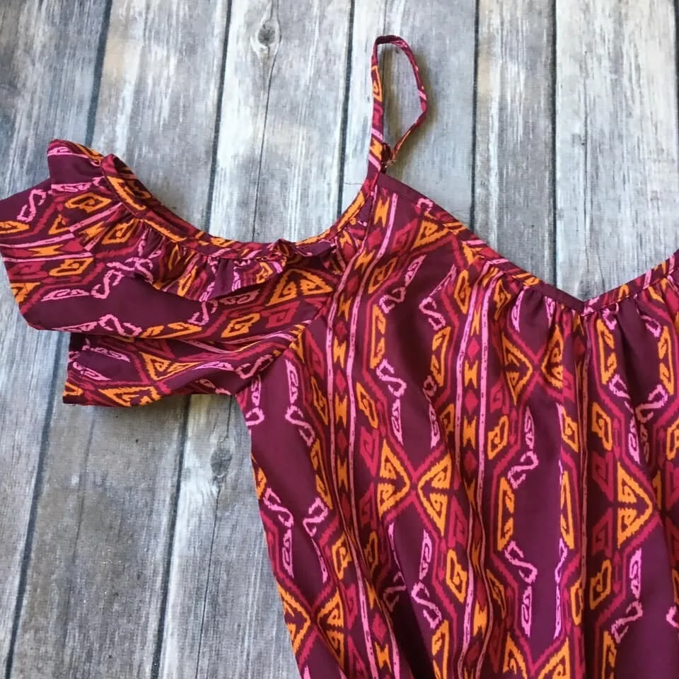 Boho Short Romper Junior Women XS Jumpsuit Tribal Cold Shoulder 1 Piece Coverup Pink - Image 4