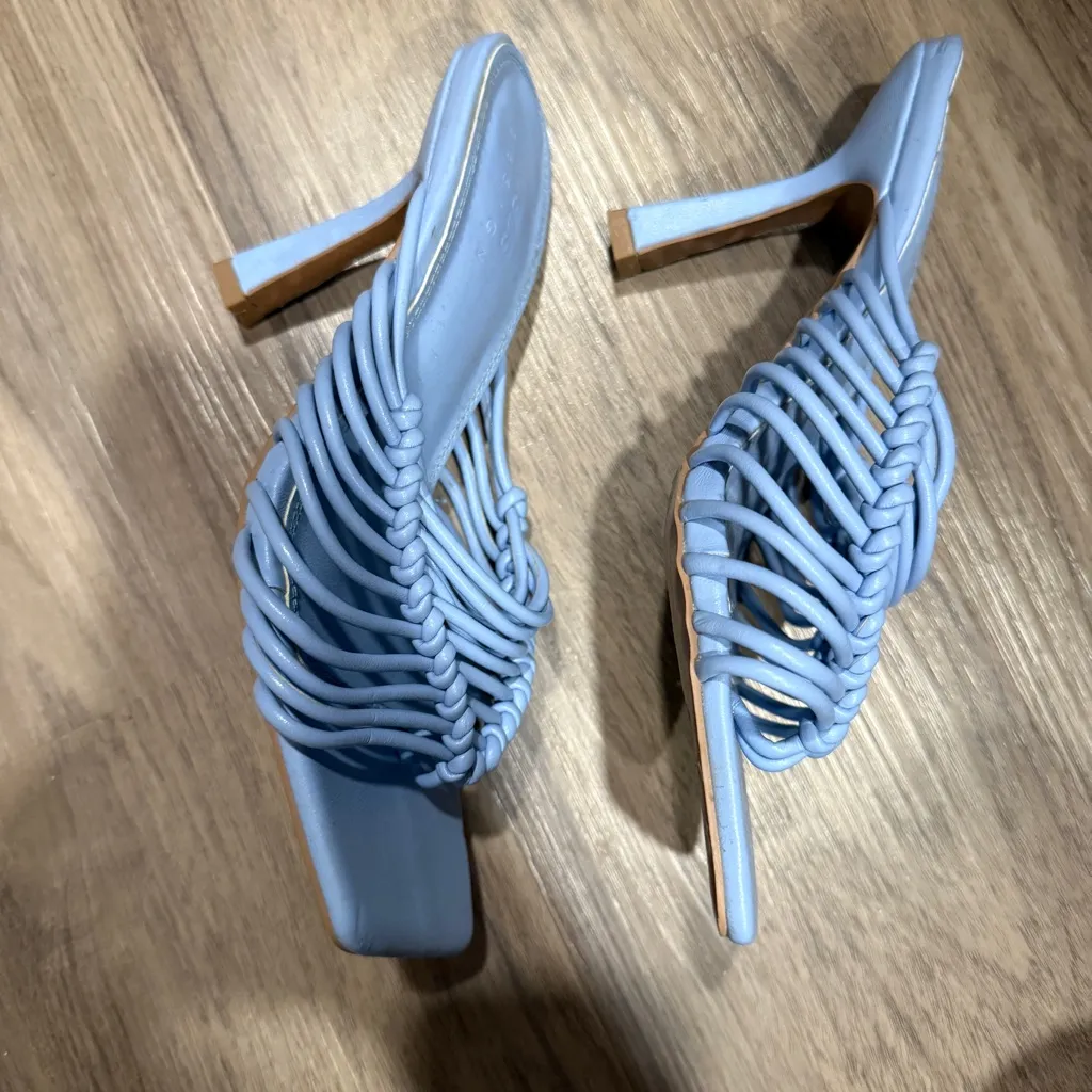 ASOS DESIGN Wide Fit Nyle caged high heeled mules in blue Size 7 - Image 2