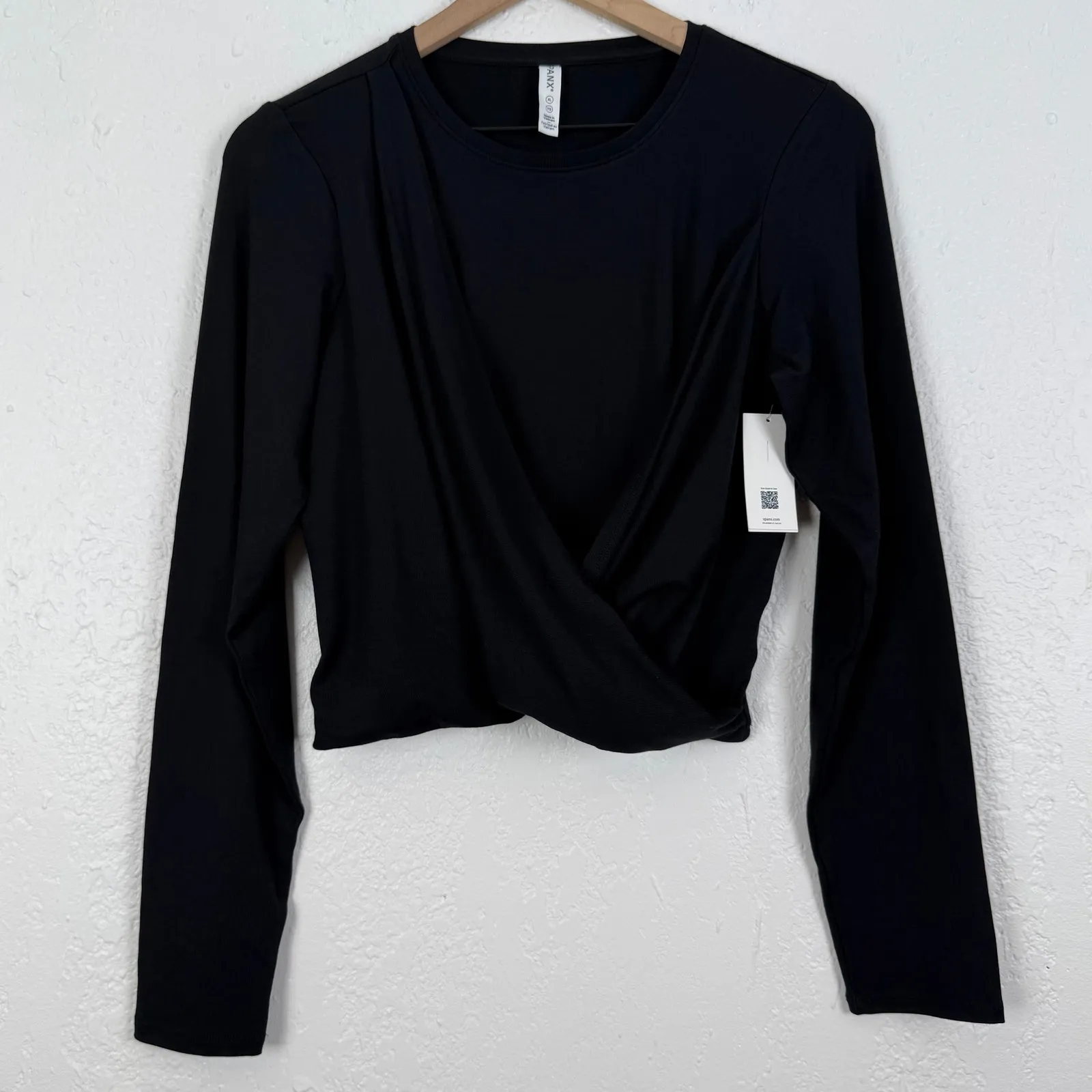 Spanx Better Base Twist and Fold Long Sleeve Wrap Top in Black NWT Size XL - Image 2