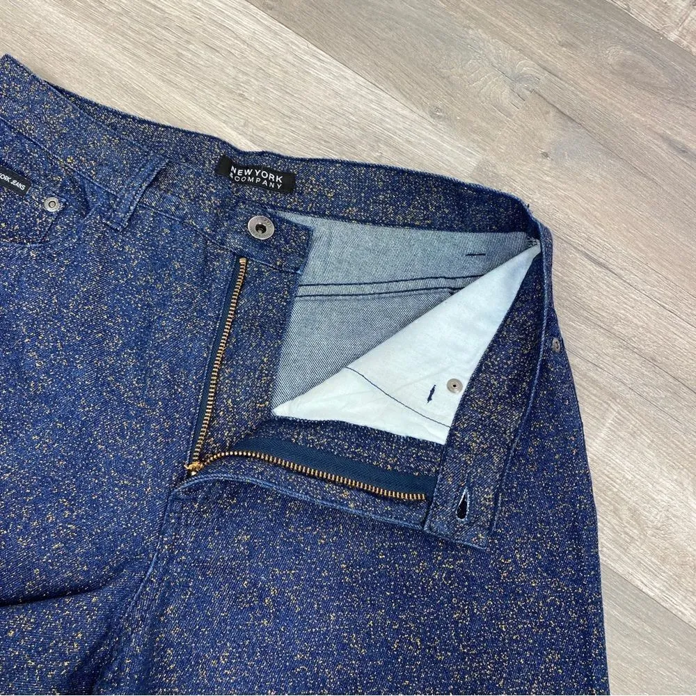 New York & Comp. Gold Glitter Straight Leg High Rise Jeans Blue Gold 8 - Image 4
