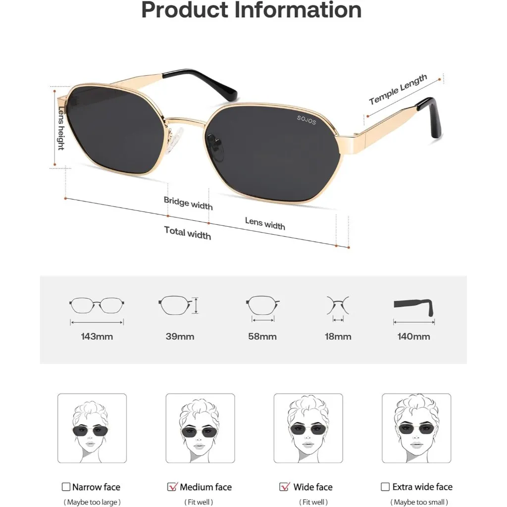 Unisex Gold/Grey Trendy Hexagon Sunglasses for UV400 Retro Rectangle Shades Gold - Image 4