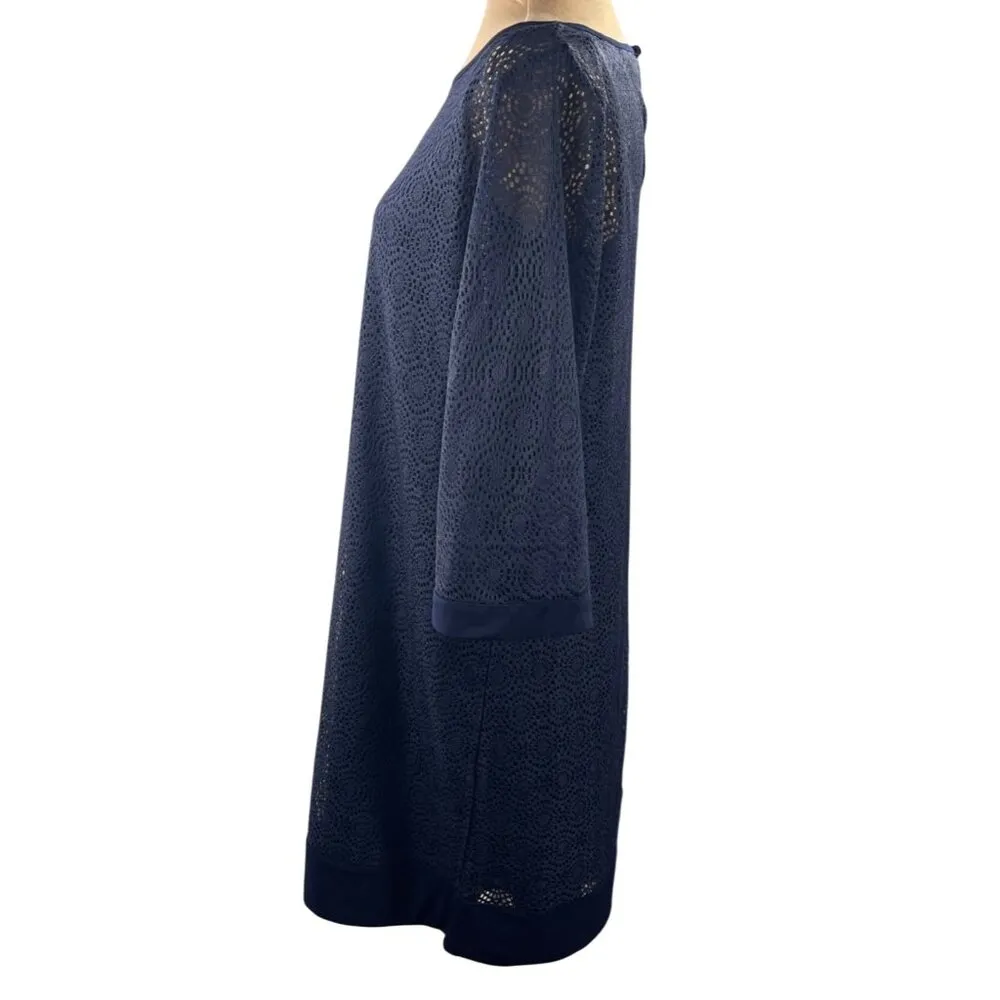 Lennie for Nina leonard Shirt Dress Laser Cut Slip Navy Blue Size XL - Image 2