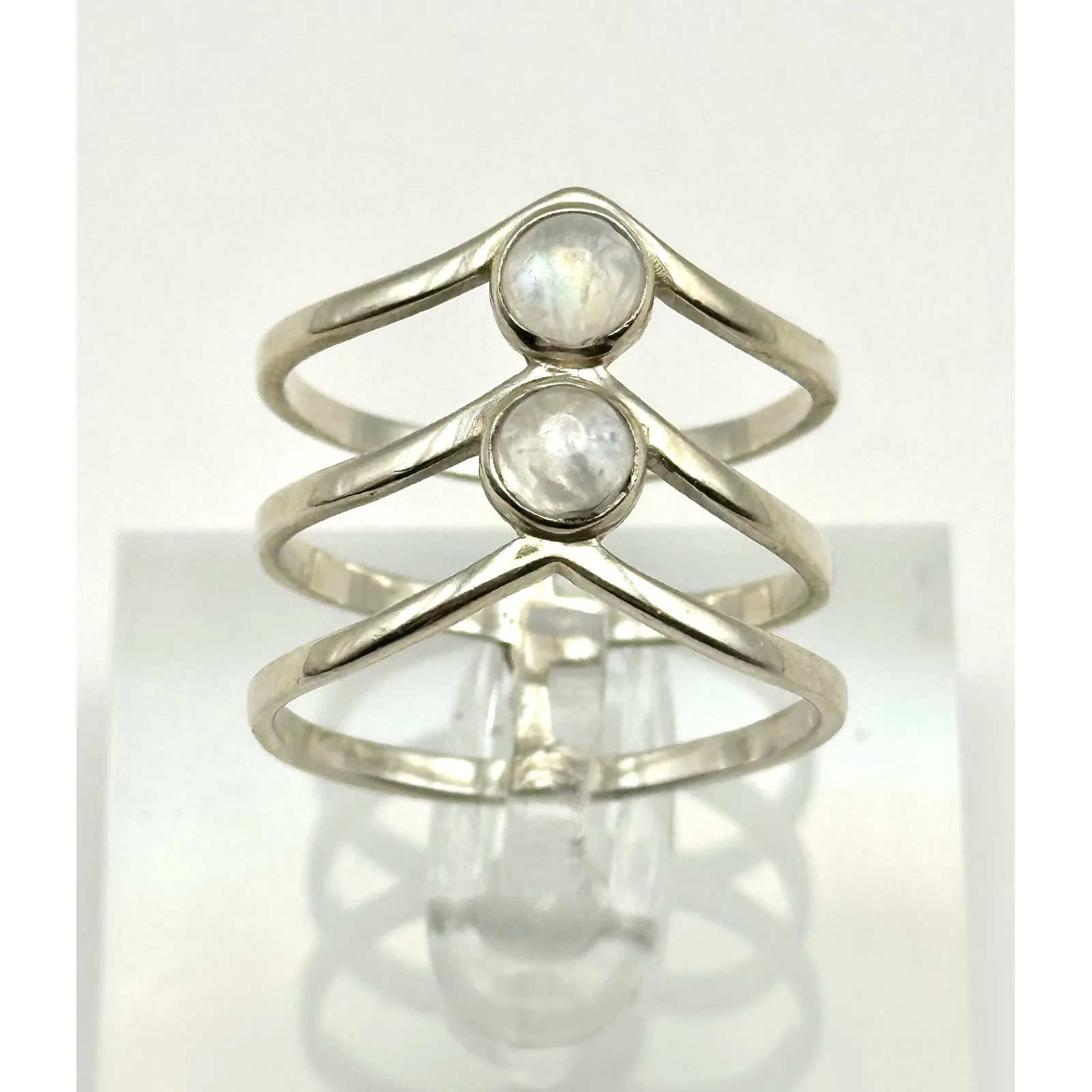 Rainbow Moonstone Triple Band Sterling Silver Ring Size 10‎ - Image 2