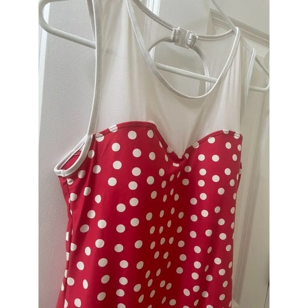 Niptuck Multifit Cup Red Polka Dot Ruched One Piece Swim Bathing Suit Pinup 10 - Image 2