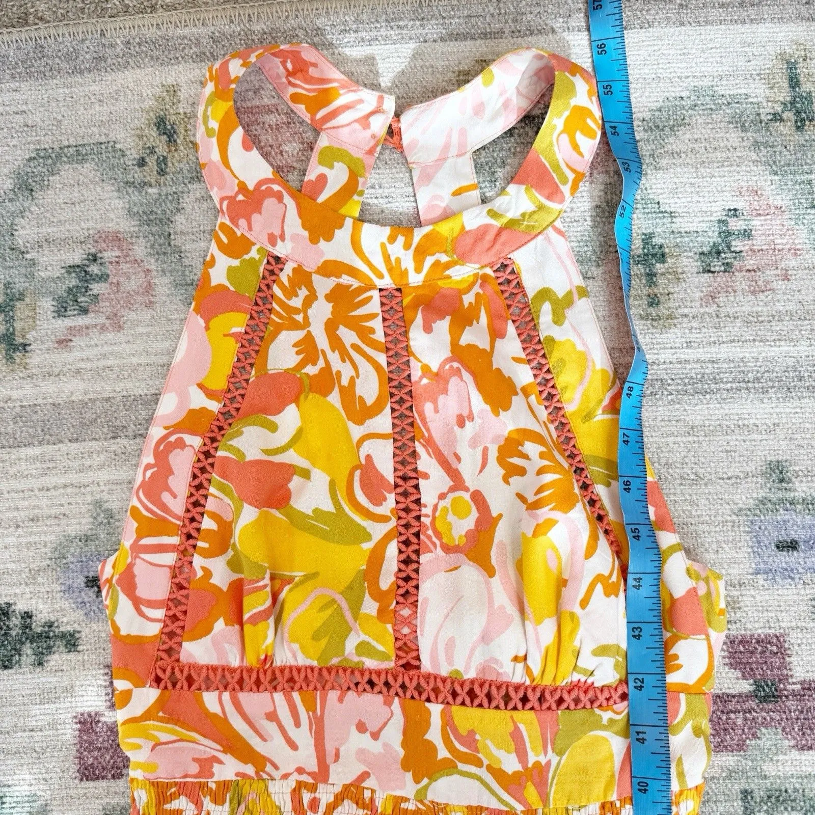 Abel The Label Floral Maxi Dress Size Medium Resort Tropical White Lotus Open - Image 8