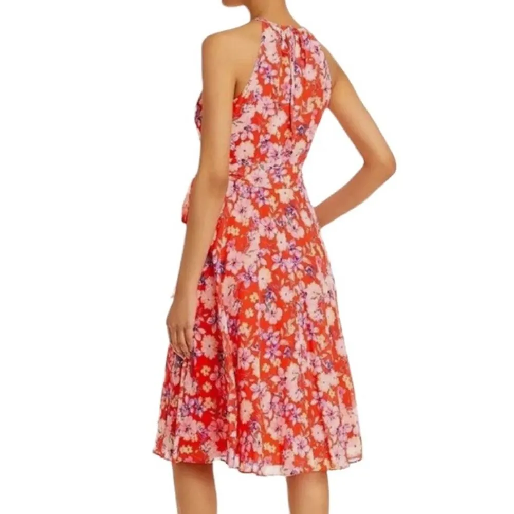 Eliza J Orange Glo Floral Chiffon Halter Neck Sleeveless Dress Women's Size 10 - Image 6