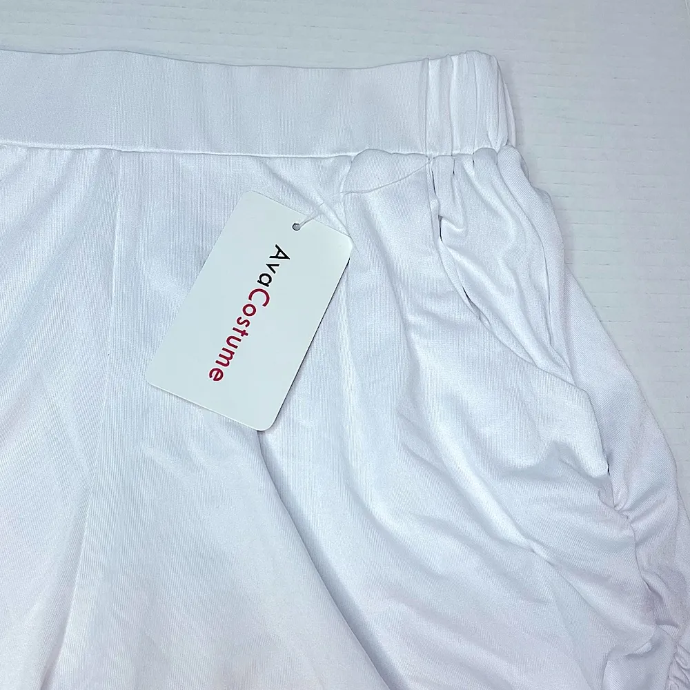 Ava Costume Ladies White Ruched Harem Elastic Waist Shorts Pockets Size S New! - Image 2