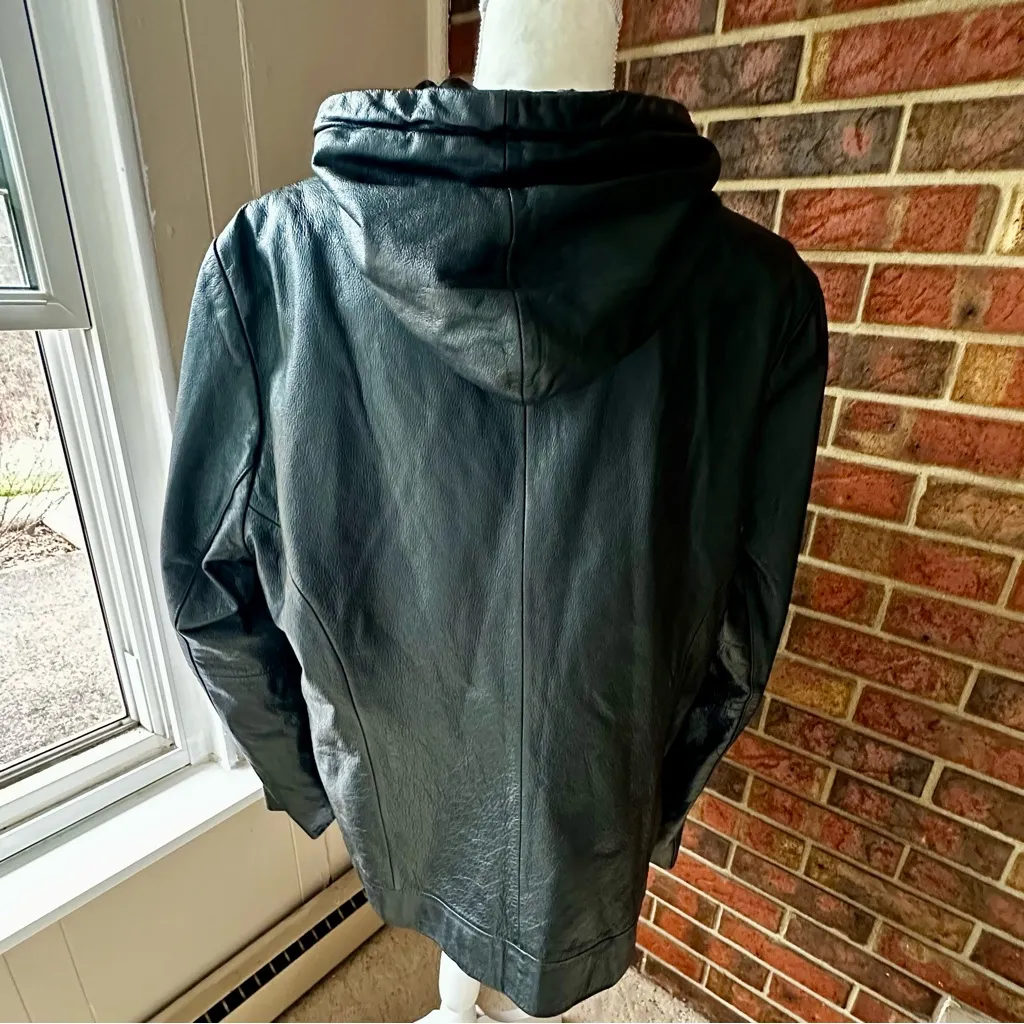 Jacqueline Ferrar Black Leather Hooded Zip Up 3/4 Length Jacket Vintage 90s Sk8r - Image 6