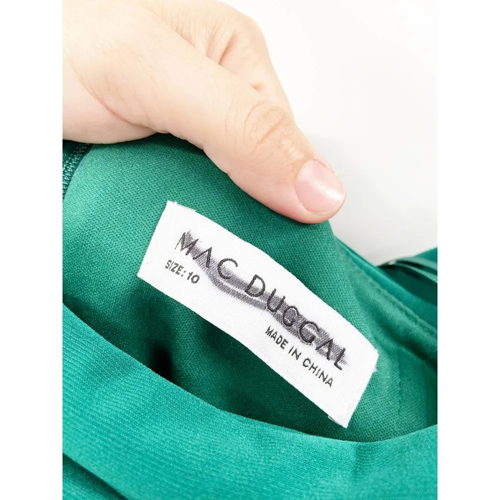 Mac Duggal Asymmetric Neck Long Sleeve Jeweled Emerald Green Formal Gown Size 10 - Image 7