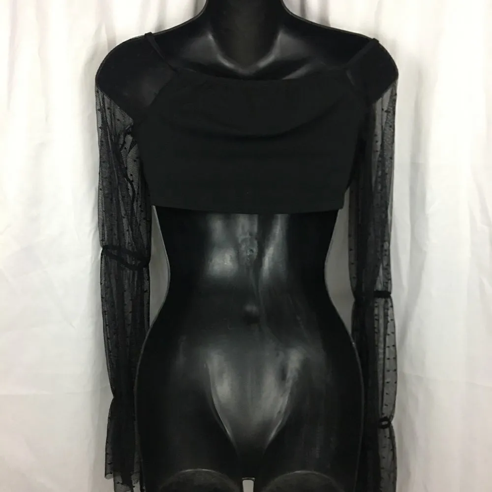 bra crop black top wit mesh cinched sleeves size 6 - Image 5
