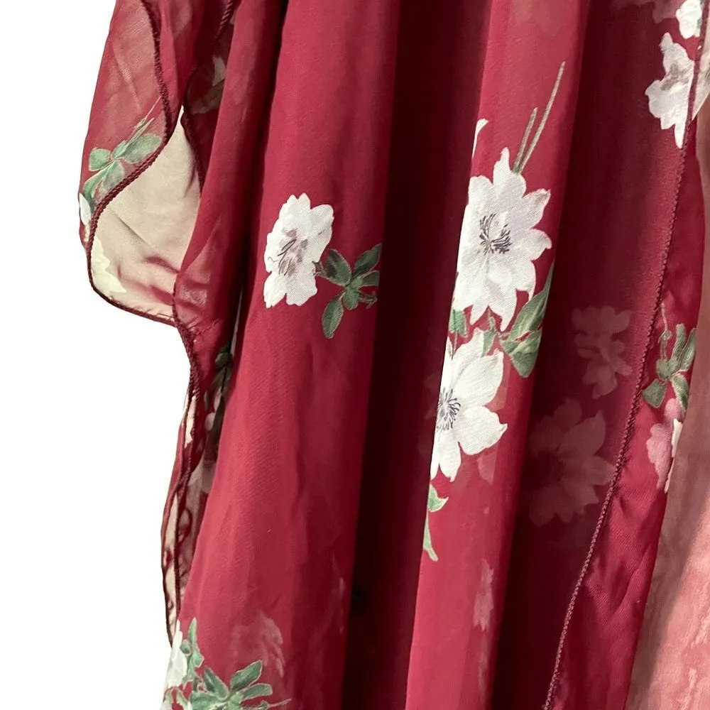 Emory Park burgundy and white floral sheer poncho cardigan top classic flowy - Image 6