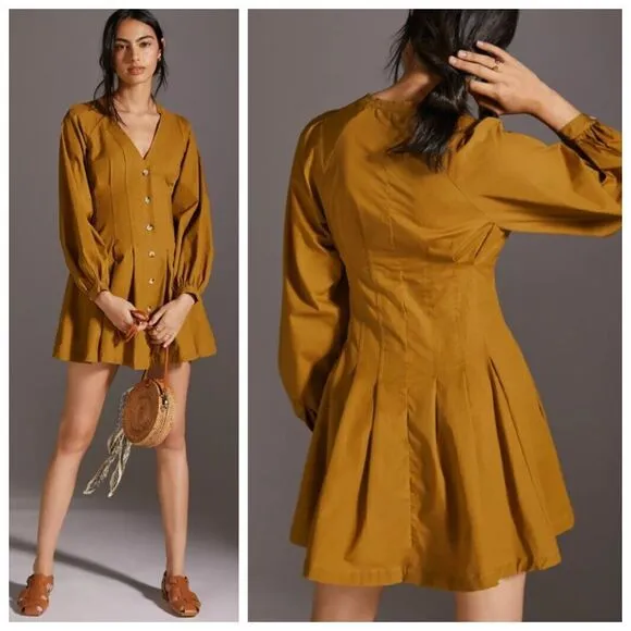 Anthropologie Puff Sleeved Mini Shirtdress Pleated Women’s Size US 12 New NWT - Image 2