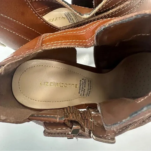 Liz‎ Claiborne Peek Toe Genesis Shoes Open Toe With Buckle Women’s Size 8 Cognac - Image 8