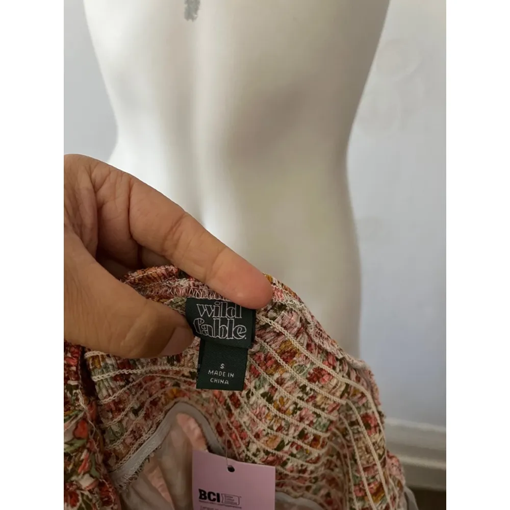 NWT Wild fable double strap sleeveless orange rustic country cotton Floral Dress - Image 9