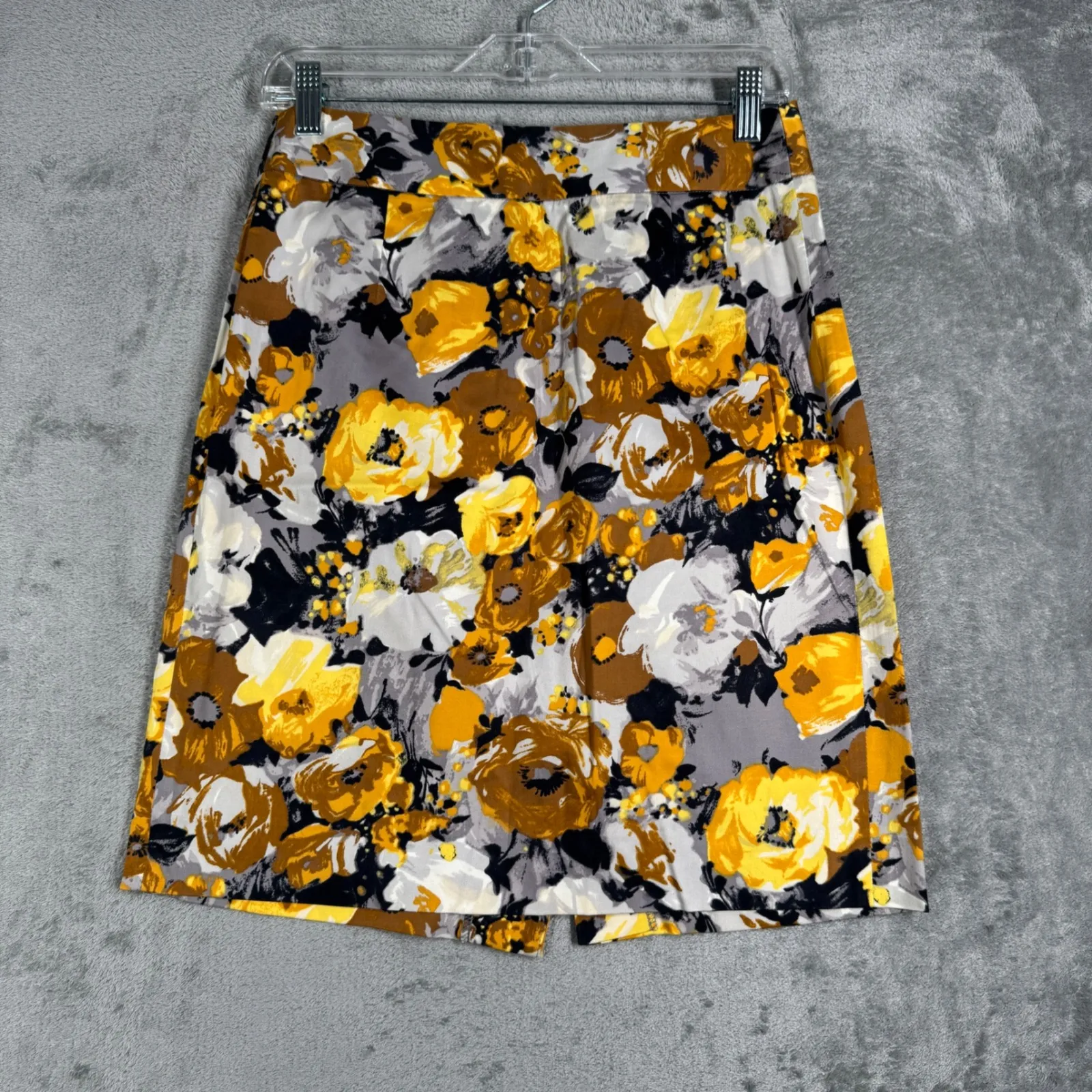 J.Crew‎ Skirt Floral Print Stretch Cotton Blend Career Casual Yellow Gray Size 4 - Image 2