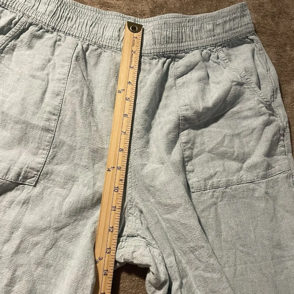 Cynthia Rowley Pants Womens Large Linen Light Blue Wide Leg Pull On Crop Modest - Image 6