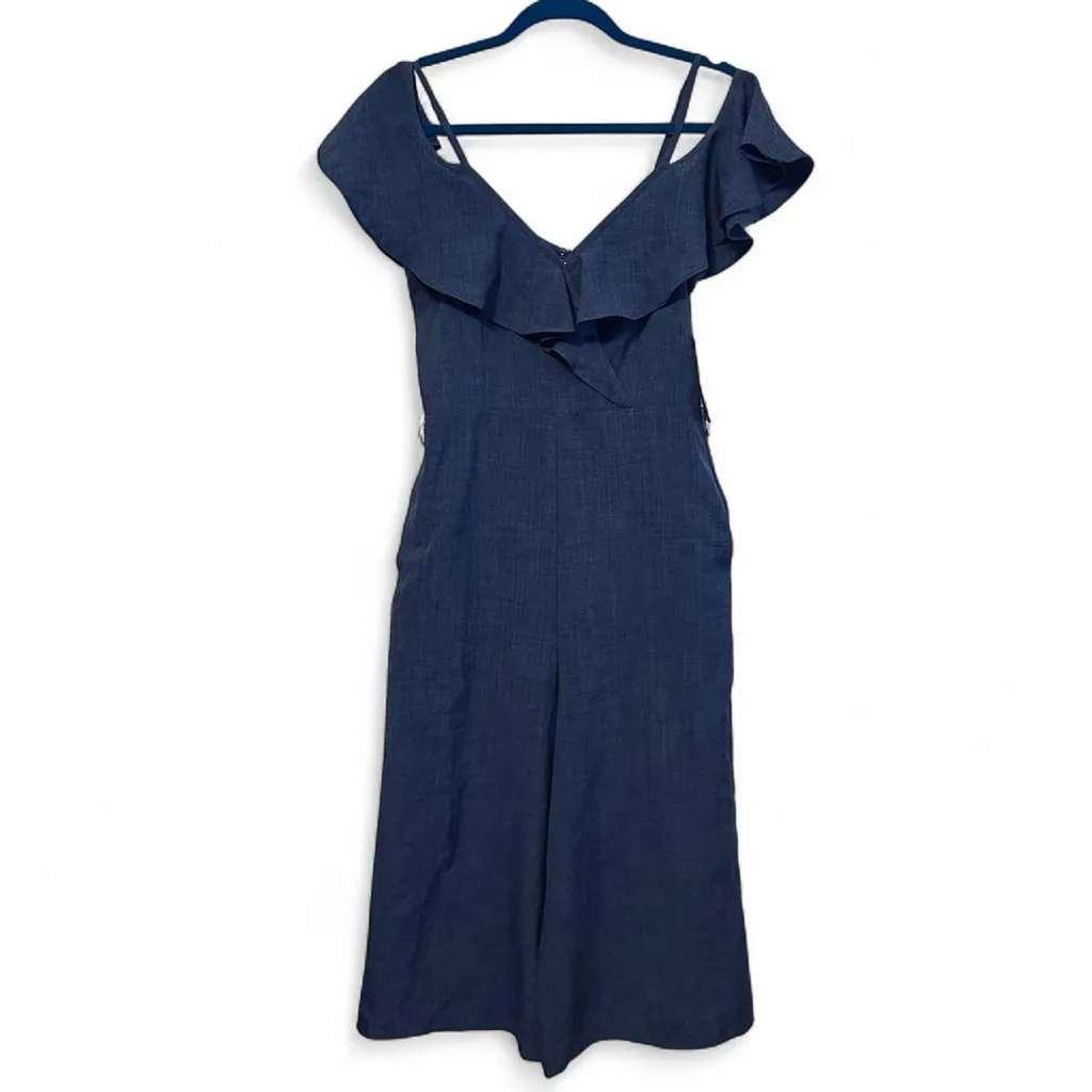 Lulu's Blue Chambray Ruffle Off Shoulder Jumpsuit Small - Image 2