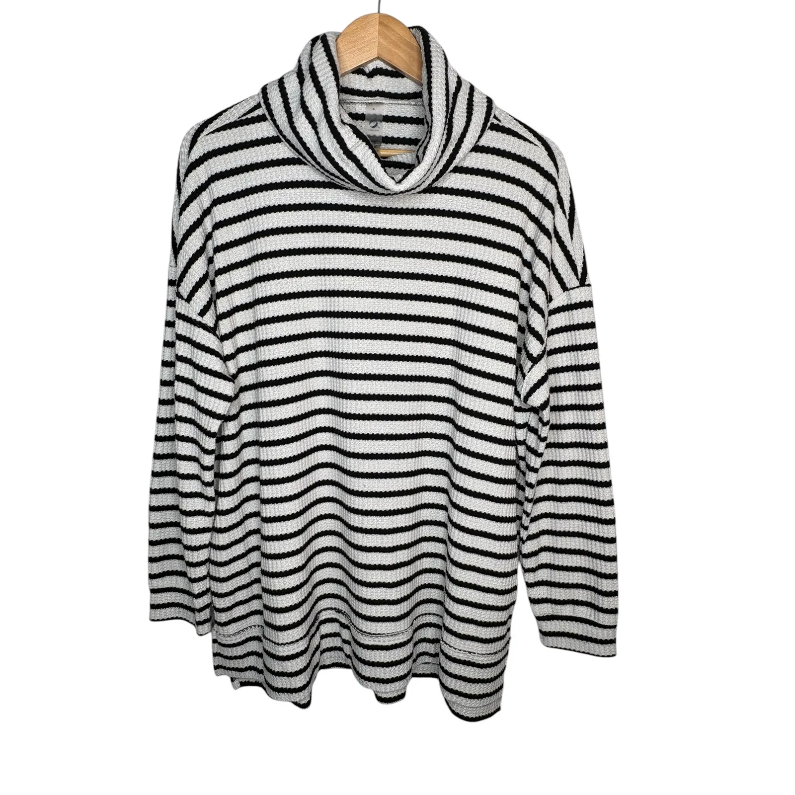 Lou & Grey Striped Cowl Neck Tunic Sweater Waffle Knit Women Size XL Black White - Image 4