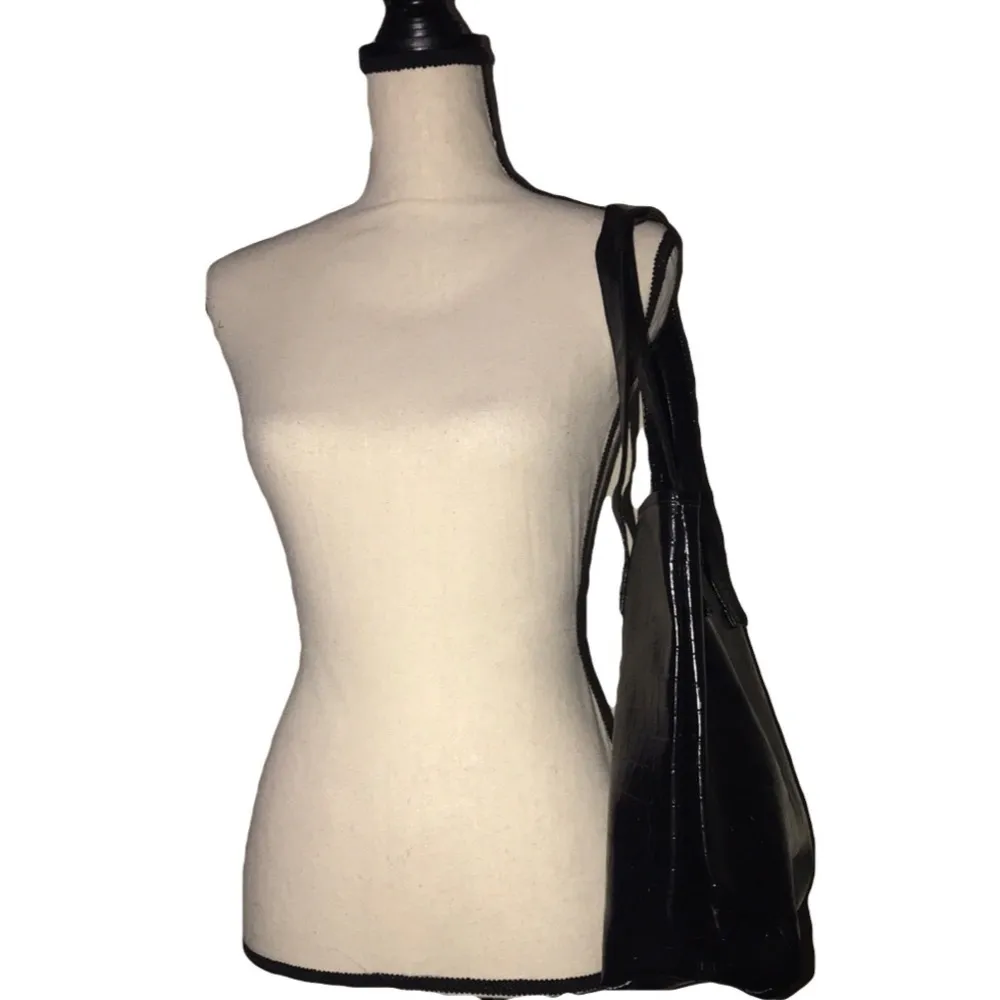 crocodile scale like print shoulder tote purse black medium large size - Image 2