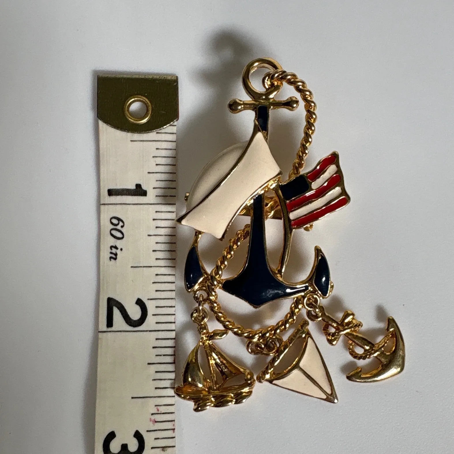 Nautical Brooch Pin Anchor Sailboat American Flag Enamel Gold Tone - Image 6