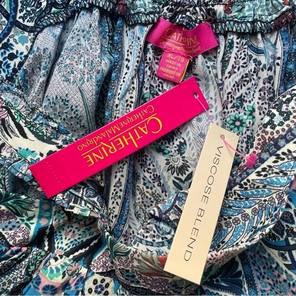 NWT Catherine Malandrino Square Neck Ruffle Strap Tank Blue Paisley Size XL NEW - Image 10