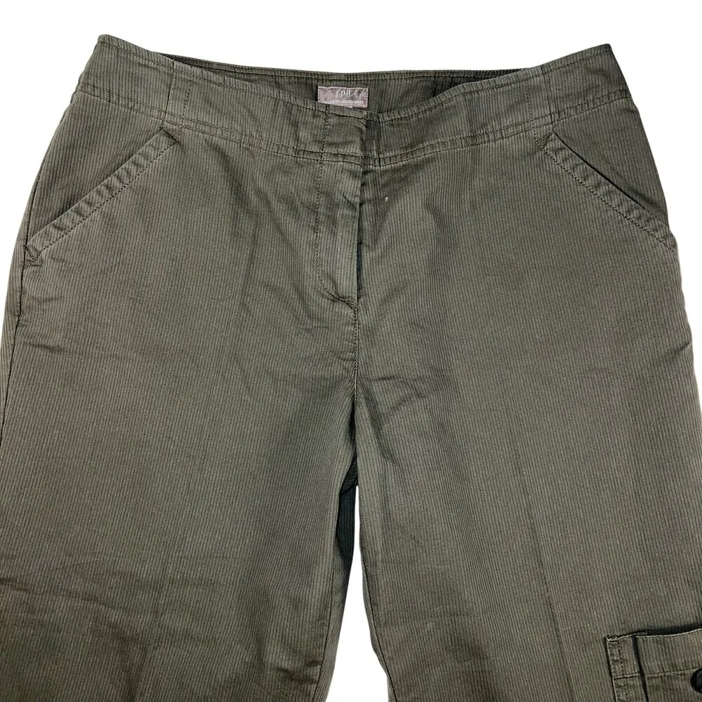 J. Jill Cropped Wide Leg Cargo Pants Ribbed Cotton Beechwood Size 10P Brown - Image 2