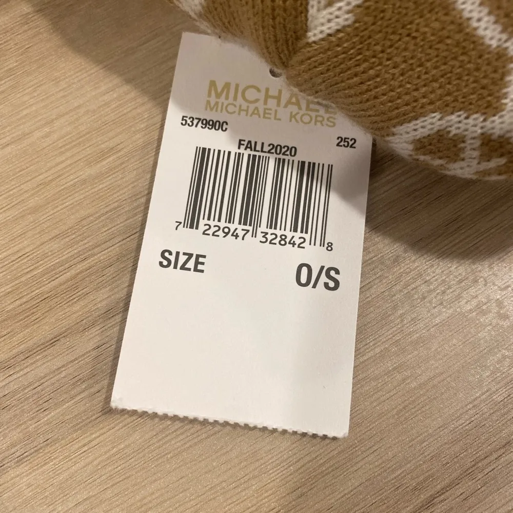 Michael Michael Kors Ladies MK Monogram Beanie Hat In Camel/Ivory One Size NWT - Image 3