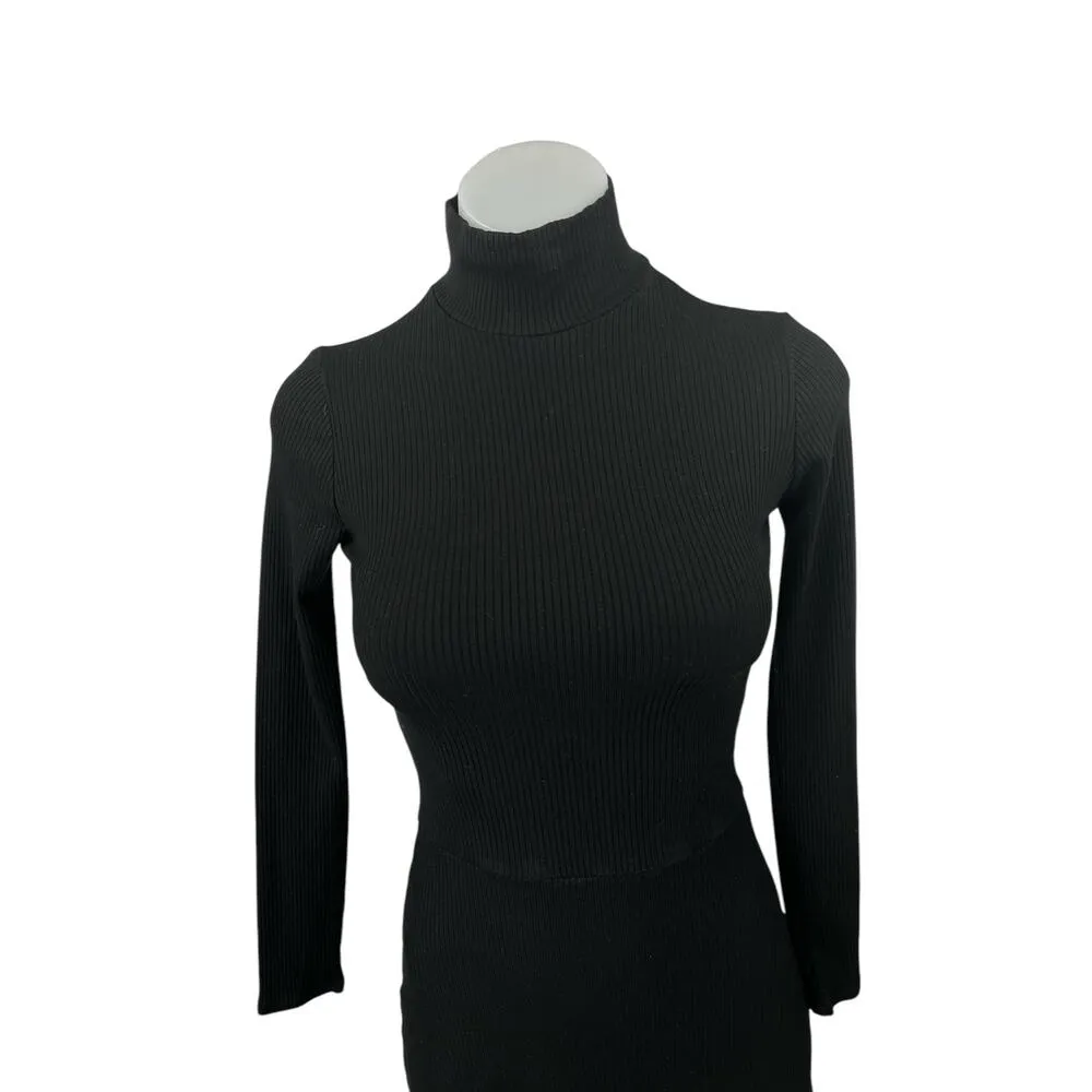 Reformation Maya Black Knit Long Sleeve Turtleneck A Line Mini Dress Size S - Image 7