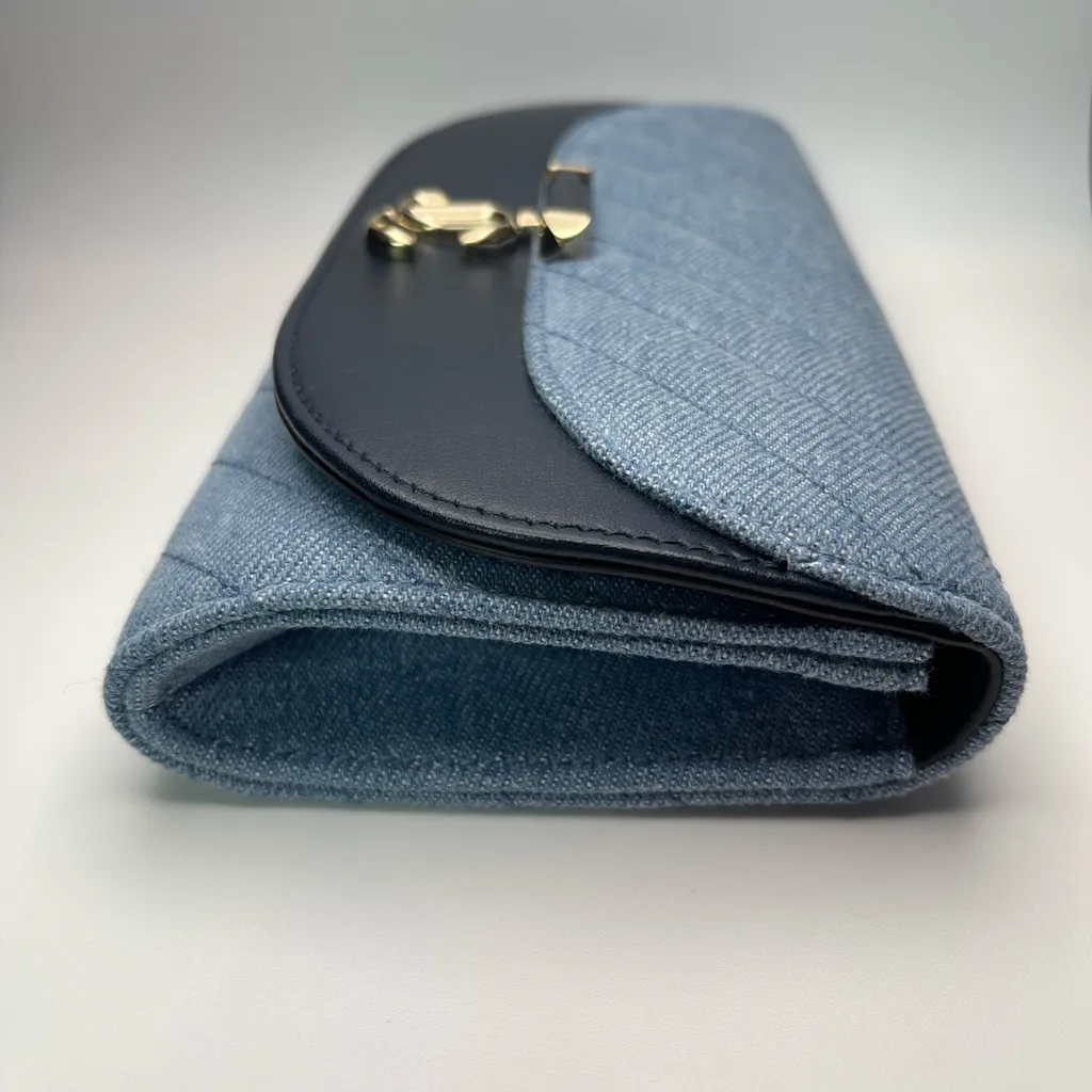 Jimmy Choo Blue Denim Curve Clutch w/ Chain Shoulder Strap - NWT - Image 5