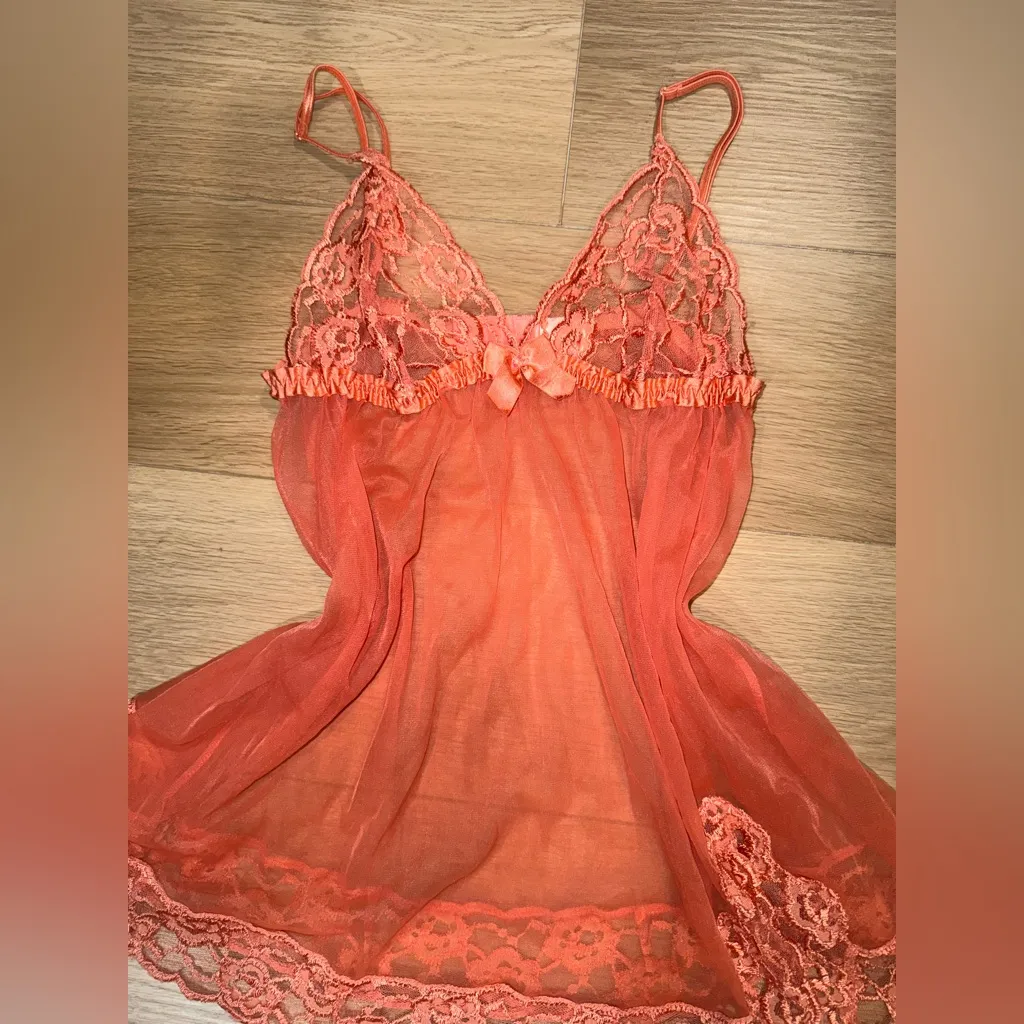 Frederick’s of Hollywood Orange sheer lingerie mini dress - Image 4