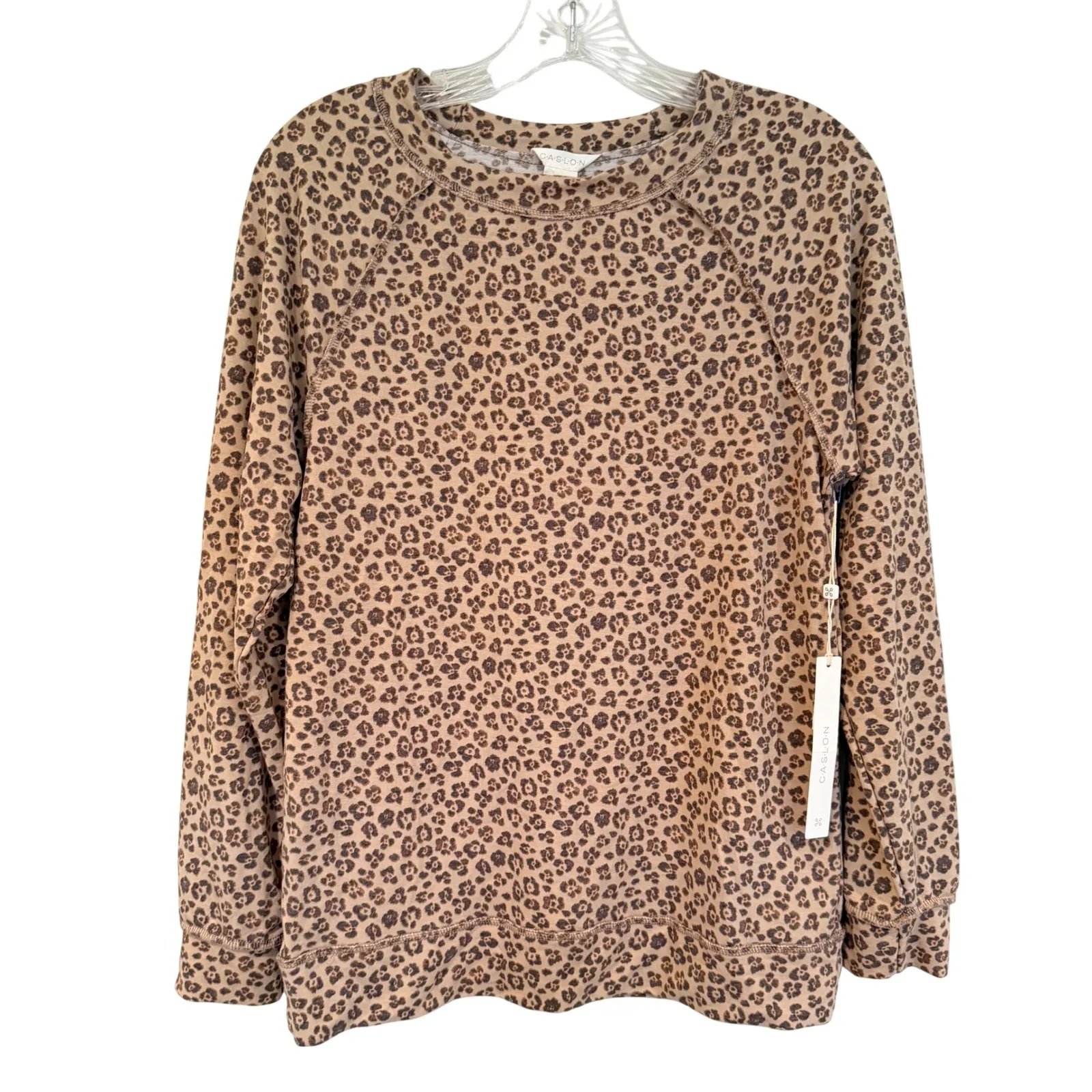 CASLON Animal Print Leopard Sweater Women's XS Tan Boho Hippie Preppy Classic - Image 3