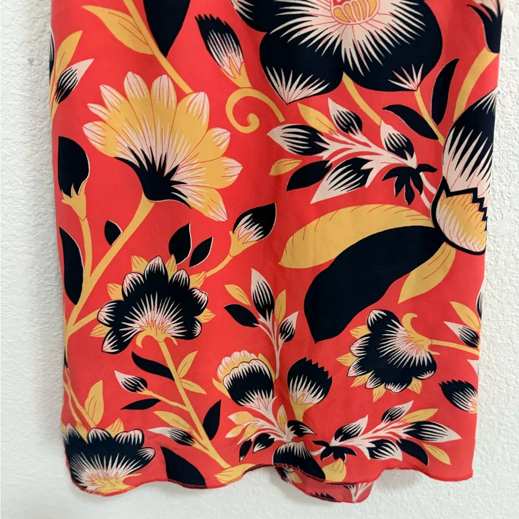 J. Crew Twist Racerback Hibiscus Floral Silk Tank Top Size 2 Coral Orange & Blue - Image 5